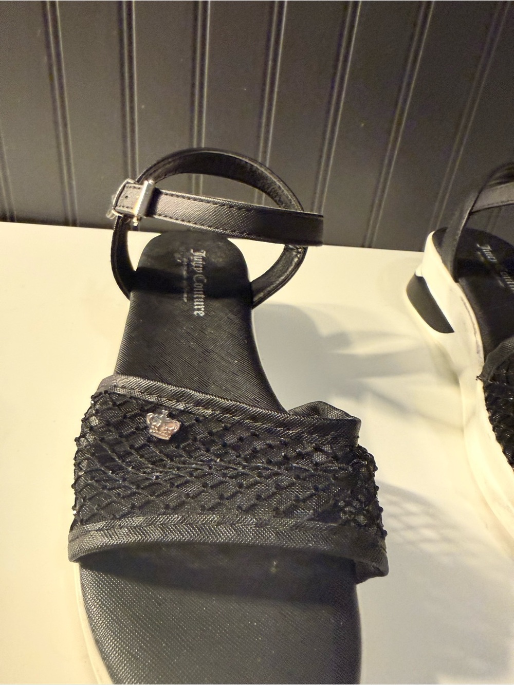 Juicy Couture Black Ankle-Strap Platform Sandals with Mesh Accent - Picture 9 of 16